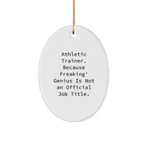 Funny Athletic Trainer Gifts for Men, Oval Ornament, 'Athletic Trainer. Because Freaking' genius Is Not An Official Job Title.', Christmas Unique Decorations from Friends - Image 1